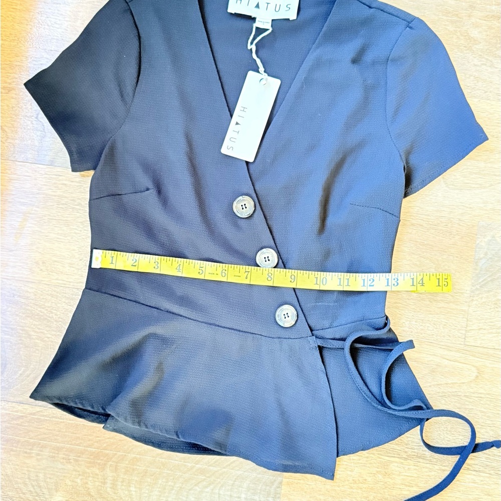 Chic Black Buttoned Wrap Blouse NWT - image 7